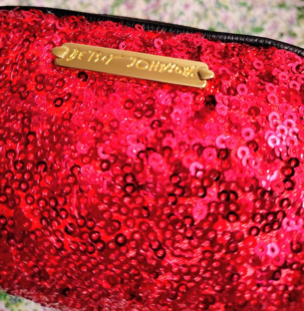 GUC Betsy Johnson Glitzy Pink Red Cosmetic Bag Sequin Clutch